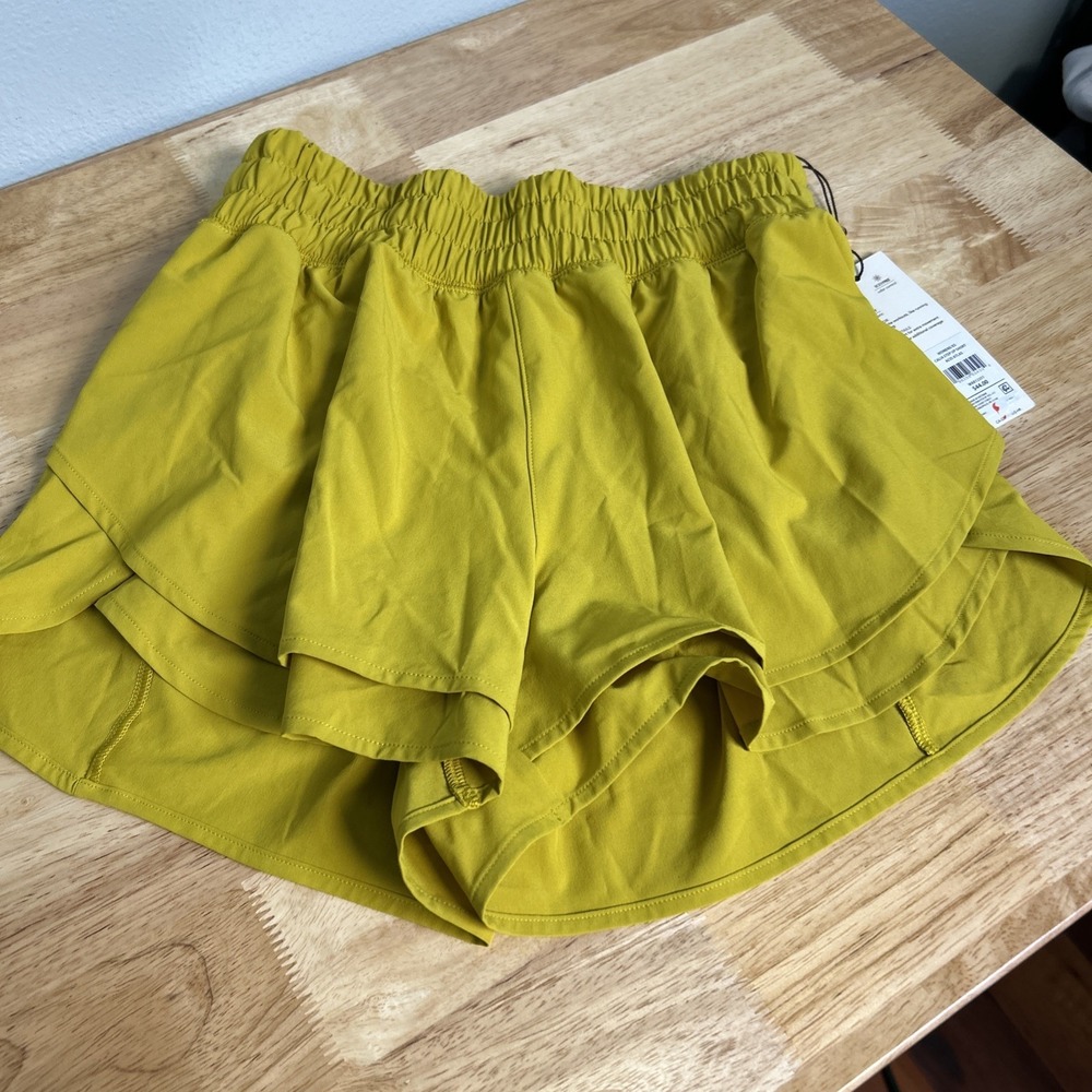 CALIA Women High Rise Step Up Lined Shorts XS Acid Atlas Yellow WAX12351